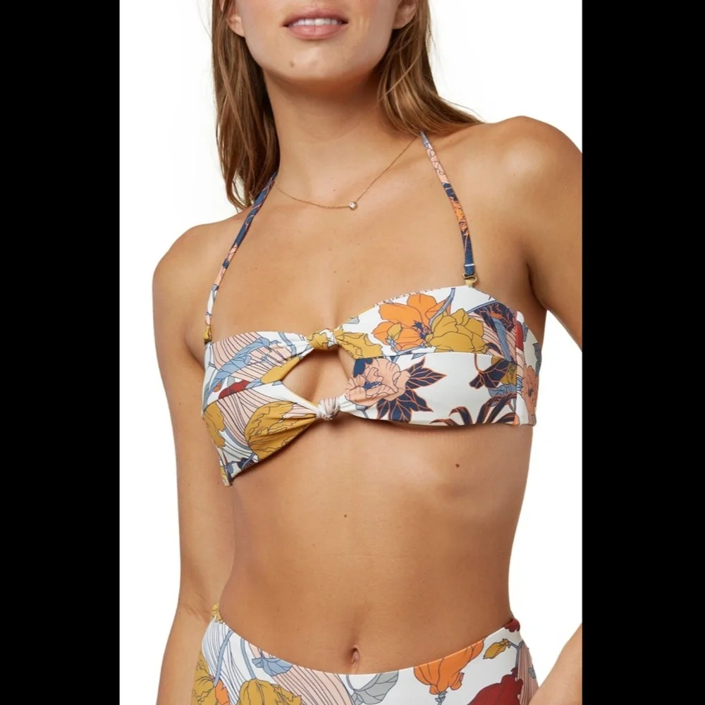 NEW O'Neill‎ [ Medium ] Corinna Floral Print Knot Bandeau Bikini Top
